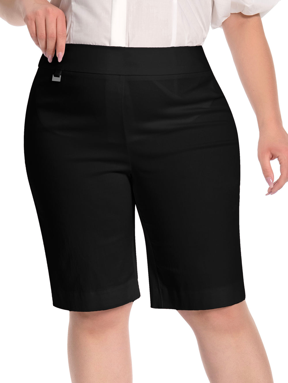 Plus Size Pull-On Dress Shorts with D-Ring Women's Work & Office Cas Plus Size Pull-On Dress Shorts with D-Ring Women's Work & Office Cas