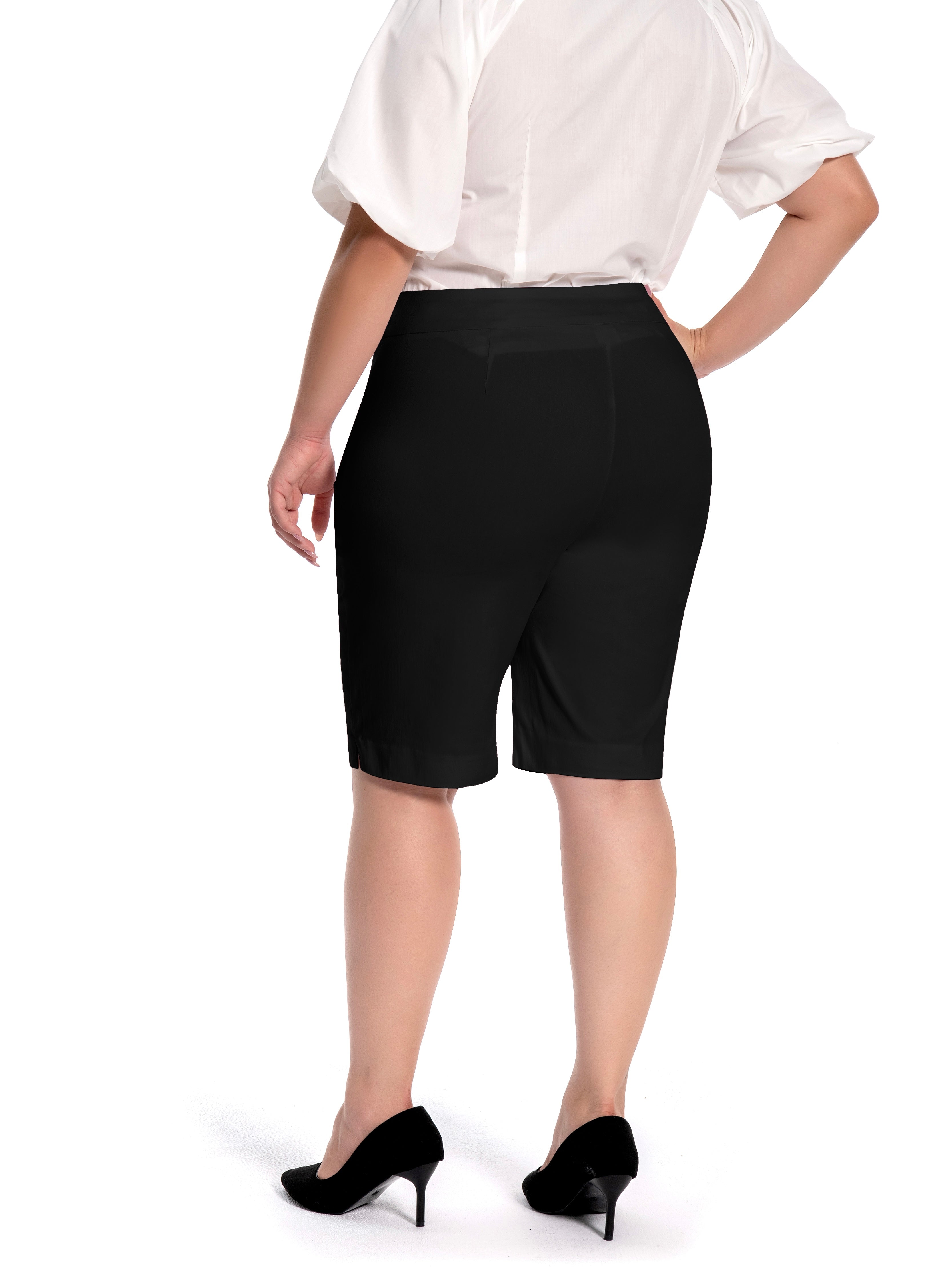 Plus Size Pull-On Dress Shorts with D-Ring Women's Work & Office Cas Plus Size Pull-On Dress Shorts with D-Ring Women's Work & Office Cas