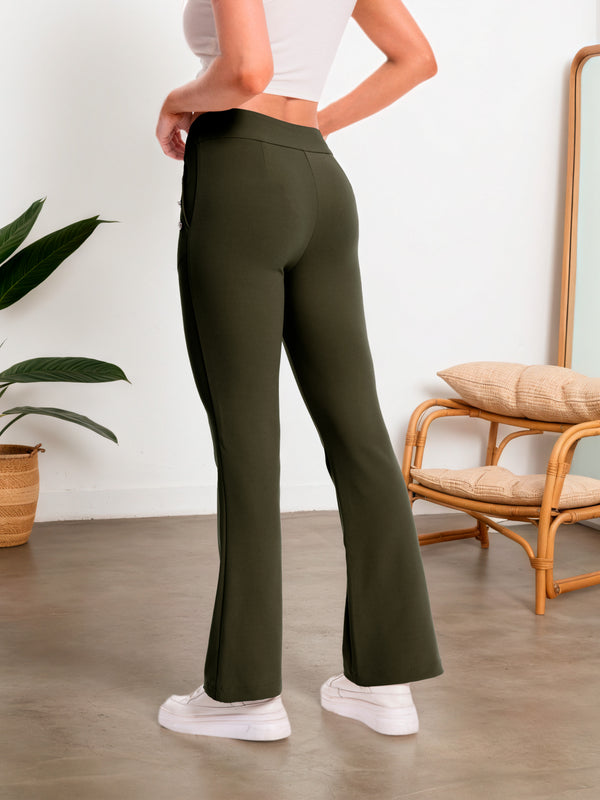 Regular-fit olive flare-leg pants, style 5010407 #Olive