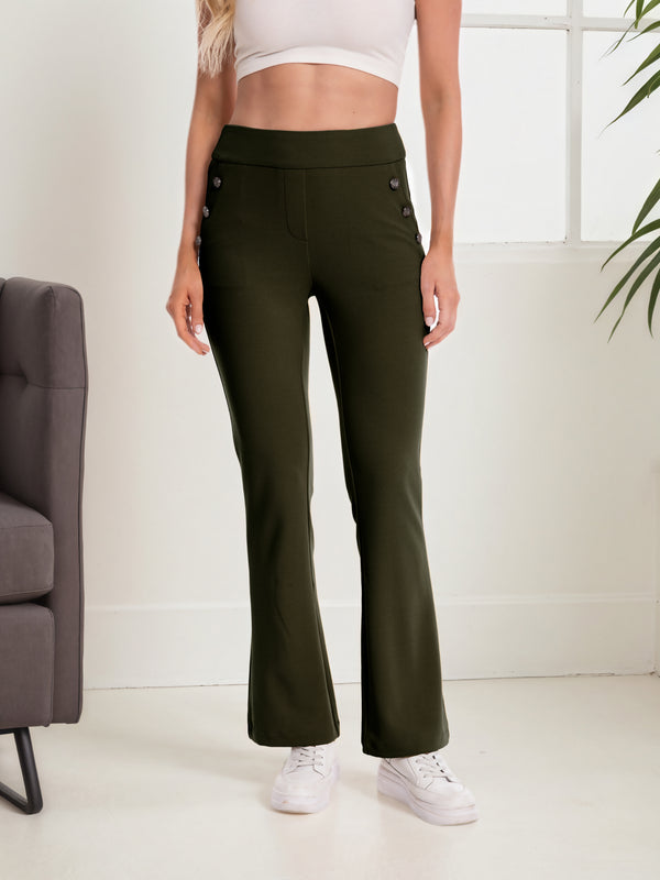 Regular-fit olive flare-leg pants, style 5010407 #Olive