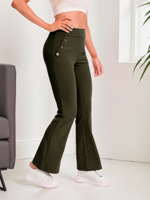 Regular-fit olive flare-leg pants, style 5010407 #Olive