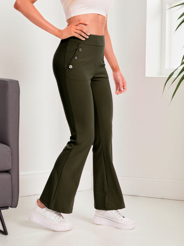 Regular-fit olive flare-leg pants, style 5010407 #Olive