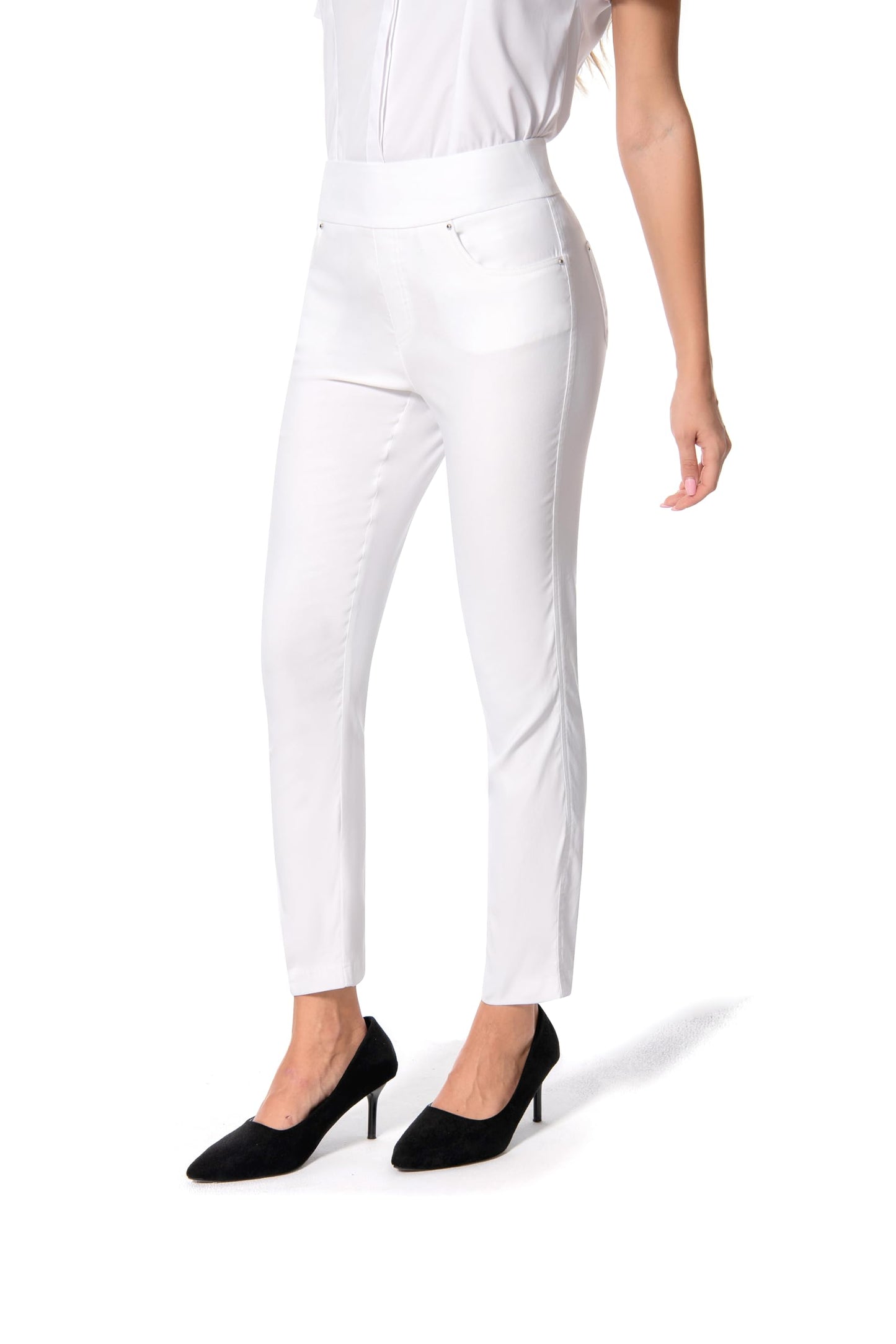 Pantalones de vestir de yoga para mujer FITSIGHT: pantalones de trabajo elásticos de pierna recta con 5 bolsillos, pantalones casuales de oficina de corte ajustado (EE. UU., numérico, 12, regular, regular, blanco, regular)