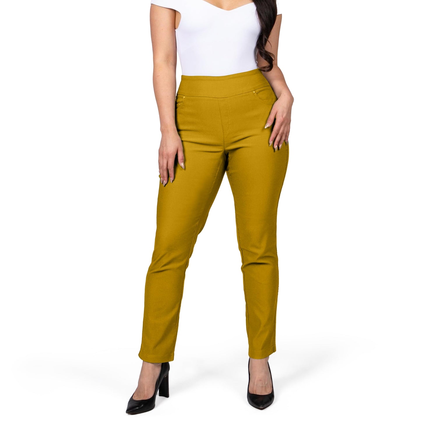 Pantalones de vestir de yoga para mujer FITSIGHT: pantalones de trabajo elásticos de pierna recta con 5 bolsillos, pantalones casuales de oficina de corte ajustado (EE. UU., numérico, 12, regular, regular, blanco, regular)