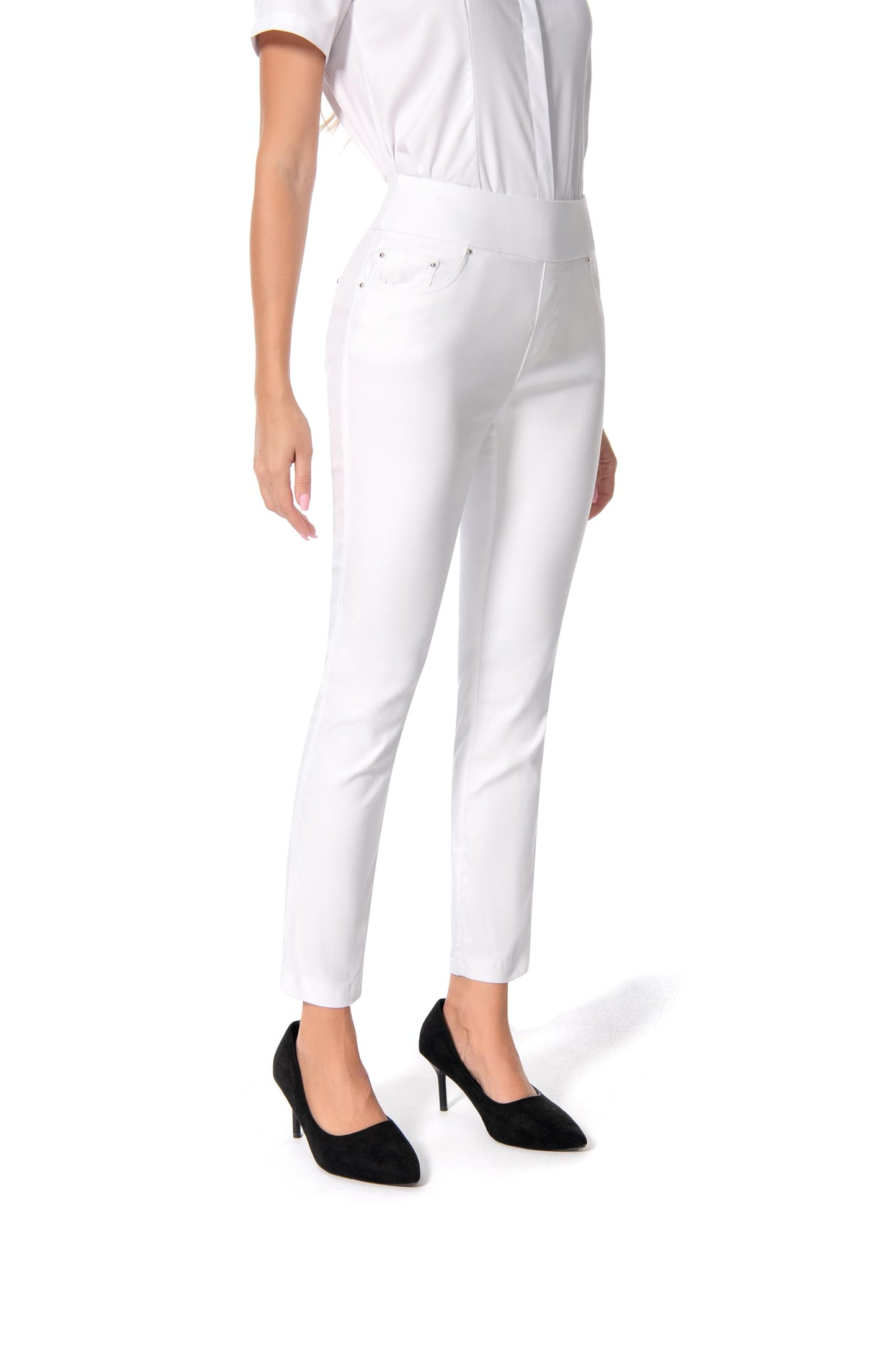 Pantalones de vestir de yoga para mujer FITSIGHT: pantalones de trabajo elásticos de pierna recta con 5 bolsillos, pantalones casuales de oficina de corte ajustado (EE. UU., numérico, 12, regular, regular, blanco, regular)