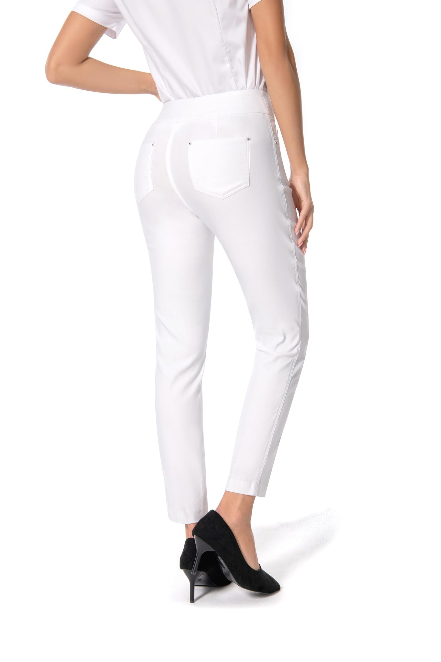 Pantalones de vestir de yoga para mujer FITSIGHT: pantalones de trabajo elásticos de pierna recta con 5 bolsillos, pantalones casuales de oficina de corte ajustado (EE. UU., numérico, 12, regular, regular, blanco, regular)