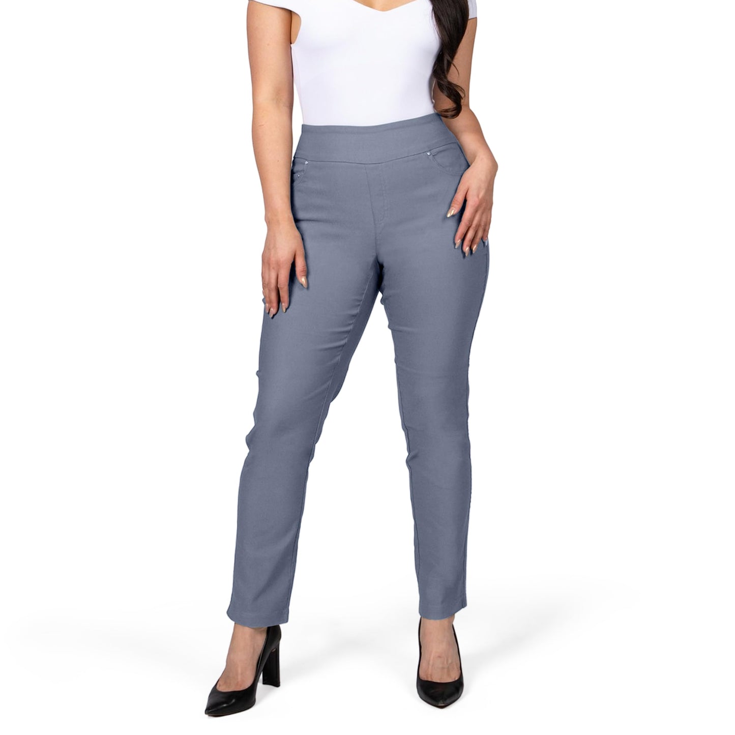 Pantalones de vestir de yoga para mujer FITSIGHT: pantalones de trabajo elásticos de pierna recta con 5 bolsillos, pantalones casuales de oficina de corte ajustado (EE. UU., numérico, 12, regular, regular, blanco, regular)