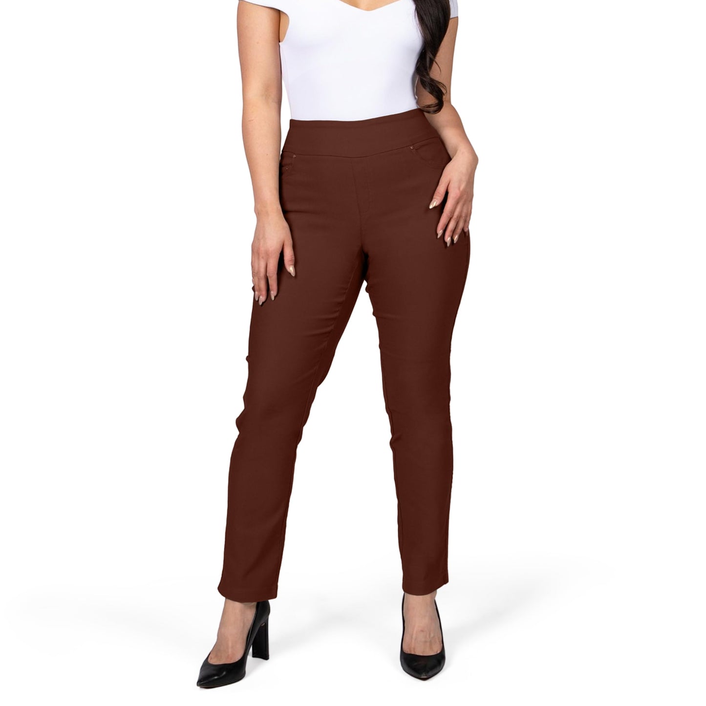 Pantalones de vestir de yoga para mujer FITSIGHT: pantalones de trabajo elásticos de pierna recta con 5 bolsillos, pantalones casuales de oficina de corte ajustado (EE. UU., numérico, 12, regular, regular, blanco, regular)