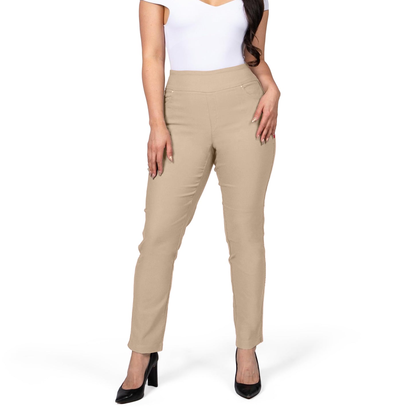 Pantalones de vestir de yoga para mujer FITSIGHT: pantalones de trabajo elásticos de pierna recta con 5 bolsillos, pantalones casuales de oficina de corte ajustado (EE. UU., numérico, 12, regular, regular, blanco, regular)