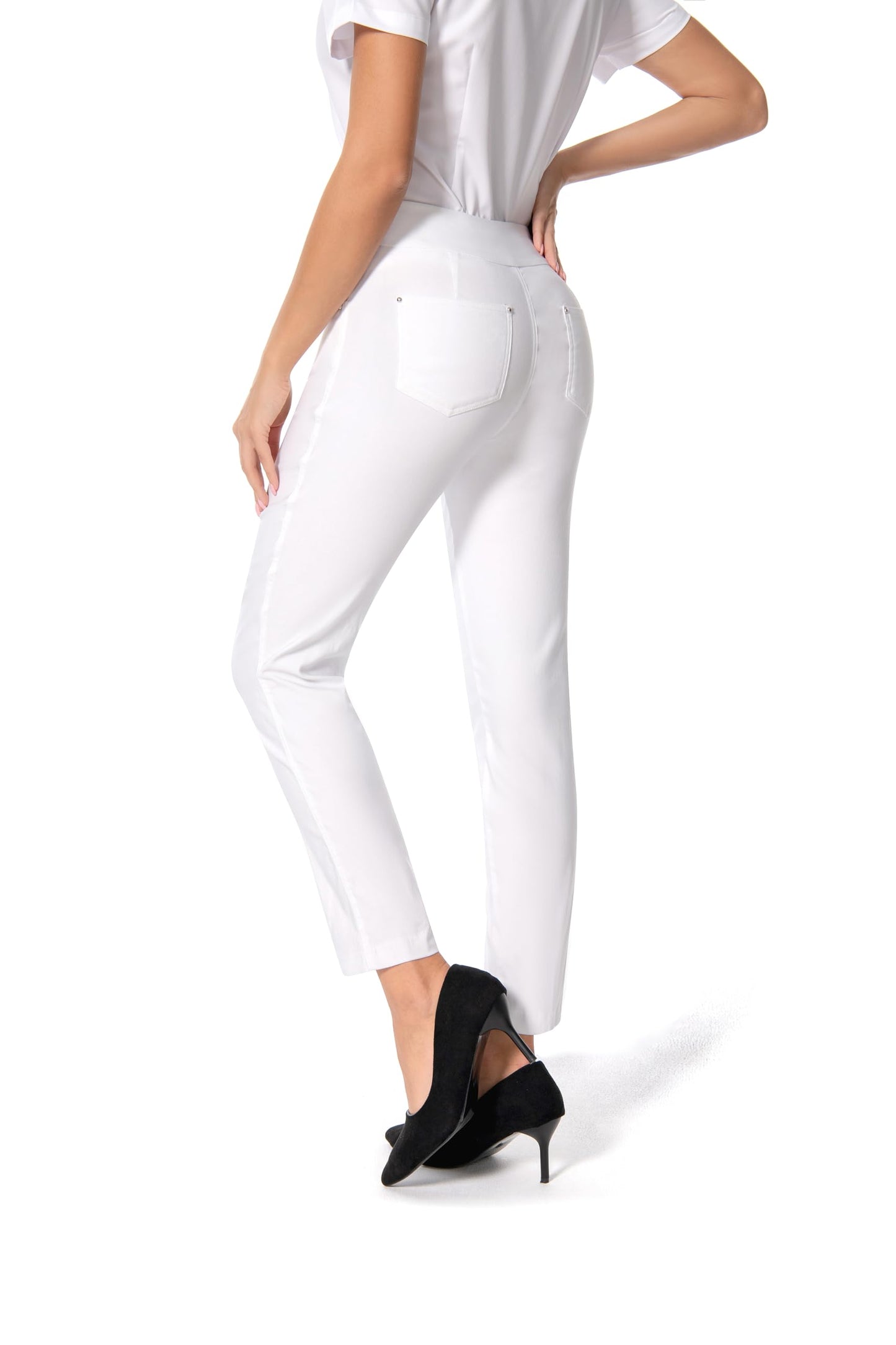 Pantalones de vestir de yoga para mujer FITSIGHT: pantalones de trabajo elásticos de pierna recta con 5 bolsillos, pantalones casuales de oficina de corte ajustado (EE. UU., numérico, 12, regular, regular, blanco, regular)