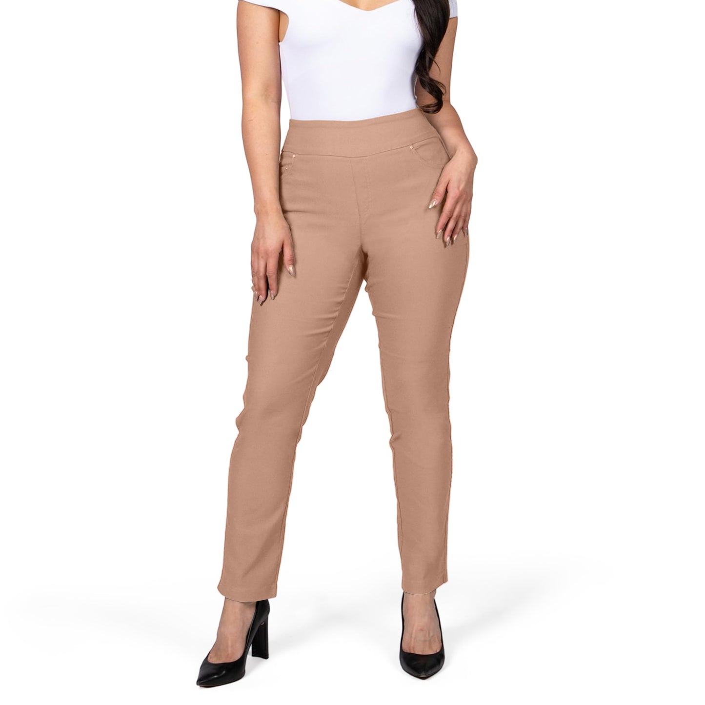 Pantalones de vestir de yoga para mujer FITSIGHT: pantalones de trabajo elásticos de pierna recta con 5 bolsillos, pantalones casuales de oficina de corte ajustado (EE. UU., numérico, 12, regular, regular, blanco, regular)