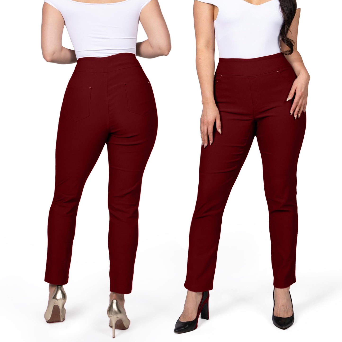 Pantalones de vestir de yoga para mujer FITSIGHT: pantalones de trabajo elásticos de pierna recta con 5 bolsillos, pantalones casuales de oficina de corte ajustado (EE. UU., numérico, 12, regular, regular, blanco, regular)