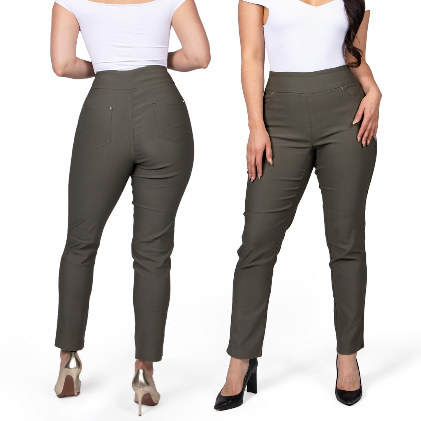 Pantalones de vestir de yoga para mujer FITSIGHT: pantalones de trabajo elásticos de pierna recta con 5 bolsillos, pantalones casuales de oficina de corte ajustado (EE. UU., numérico, 12, regular, regular, blanco, regular)