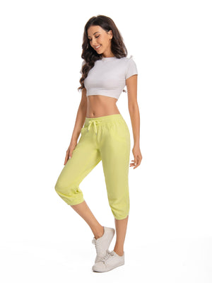 Lightweight Cropped Jogger Pants – Lime Green Lounge Capris with Drawstring Waist, Stretchy & Soft