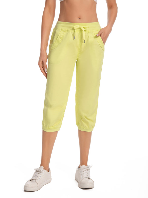 Lightweight Cropped Jogger Pants – Lime Green Lounge Capris with Drawstring Waist, Stretchy & Soft