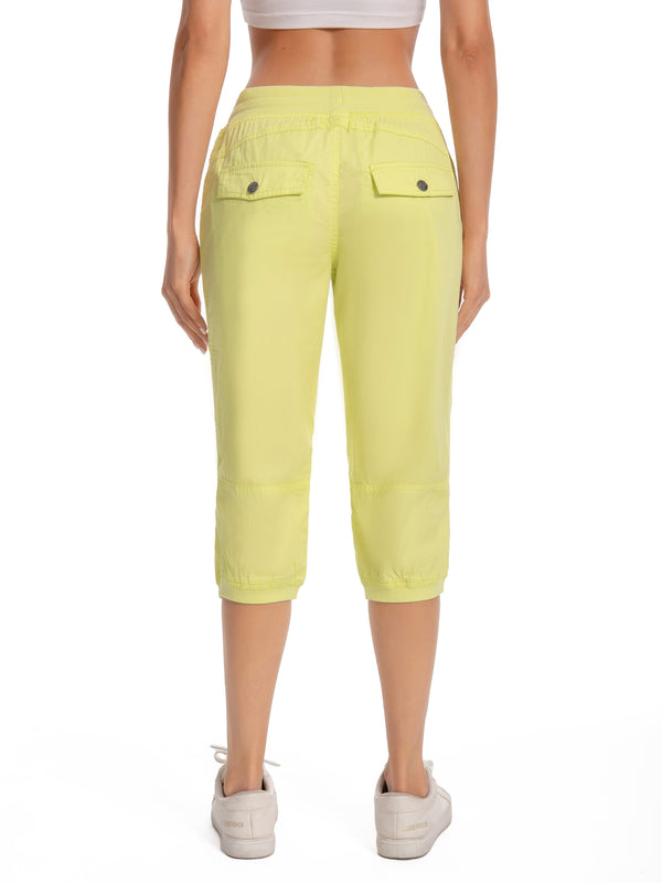 Lightweight Cropped Jogger Pants – Lime Green Lounge Capris with Drawstring Waist, Stretchy & Soft