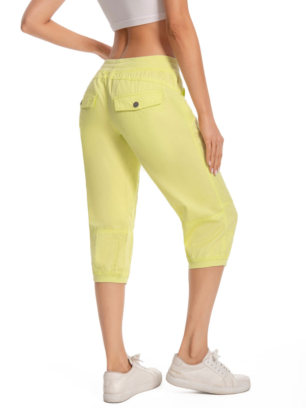 Lightweight Cropped Jogger Pants – Lime Green Lounge Capris with Drawstring Waist, Stretchy & Soft