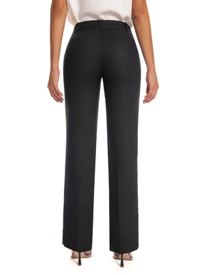 Work Pants – Mid Waist Stretch Straight-Leg Trousers with Pockets for Office, Travel & Daily Wear