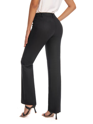 Work Pants – Mid Waist Stretch Straight-Leg Trousers with Pockets for Office, Travel & Daily Wear