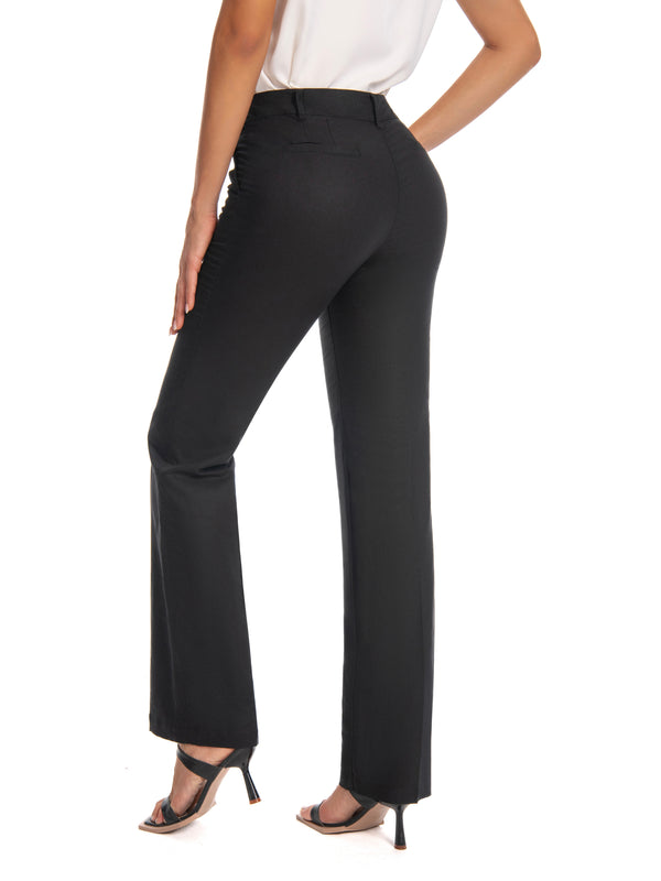 Work Pants – Mid Waist Stretch Straight-Leg Trousers with Pockets for Office, Travel & Daily Wear